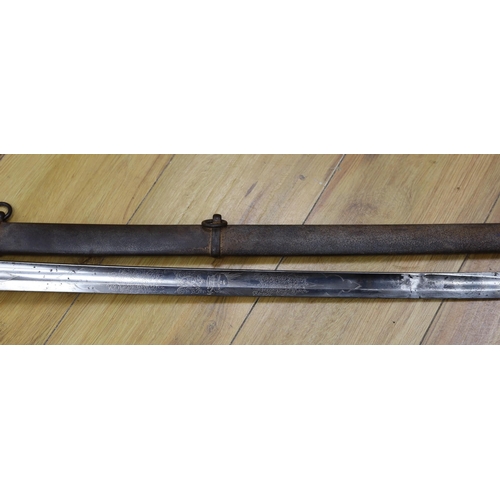 295 - A Victorian 1821 pattern Hawkes & Co sword and scabbard, 104cm total length