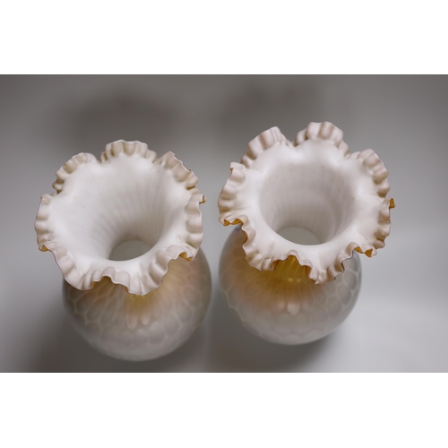 308 - A pair of late 19th century quilted satin glass vases, 29.5cm high