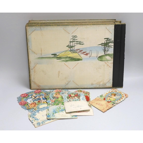 310 - Five Victorian chromo-lithographic Valentine cards and a Japanese album of paintings - the latter a.... 