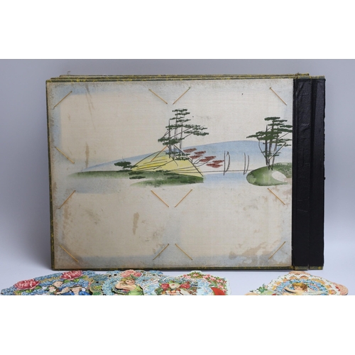 310 - Five Victorian chromo-lithographic Valentine cards and a Japanese album of paintings - the latter a.... 