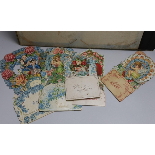 310 - Five Victorian chromo-lithographic Valentine cards and a Japanese album of paintings - the latter a.... 