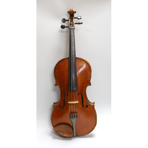 314 - An early 20th century French viola labelled and branded Guastave Villaume, dated 1927, length of bac... 