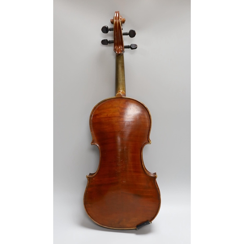 314 - An early 20th century French viola labelled and branded Guastave Villaume, dated 1927, length of bac... 