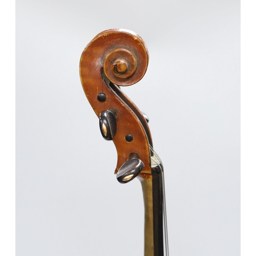 314 - An early 20th century French viola labelled and branded Guastave Villaume, dated 1927, length of bac... 