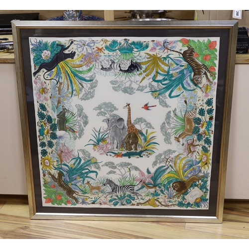 318 - A framed Gucci Jungle silk scarf, 84 x 82.5cm