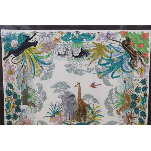 318 - A framed Gucci Jungle silk scarf, 84 x 82.5cm