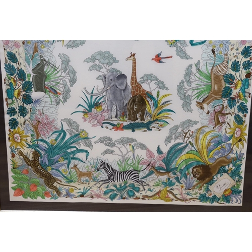 318 - A framed Gucci Jungle silk scarf, 84 x 82.5cm