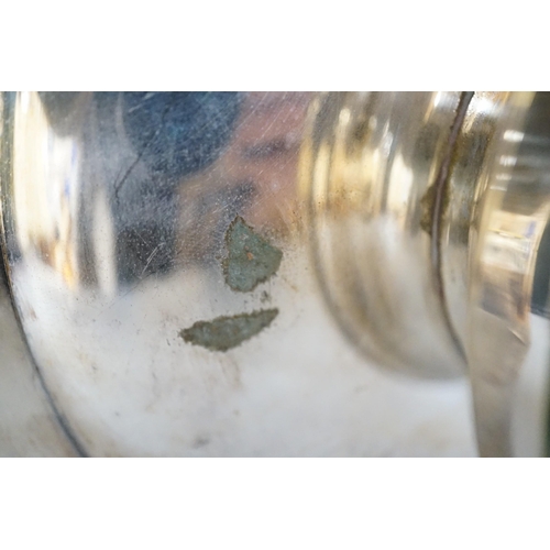 325 - An early 20th century Elkington type silver plated tazza embossed with hunting dogs, 29cm