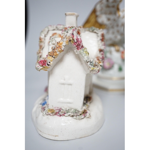 328 - A Worcester milk jug, c.1780, a Newhall-type cream jug, c.1795, a Staffordshire porcelain model of a... 