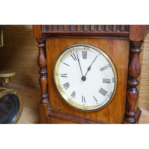 336 - A cased tinplate and pressed brass Magic Lantern, Case 46 cm long, A French walnut cased mantel time... 