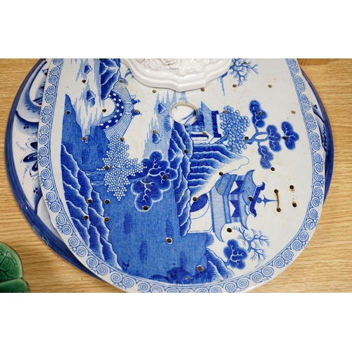 338 - A Victorian blue printed strainer and other various ceramics