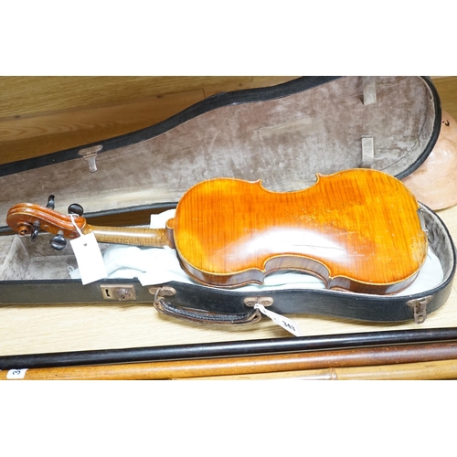 343 - A 19th century French Grandjon school violin, labelled Joseph Guarnerins fecit Cremonae anno 1719 IH... 