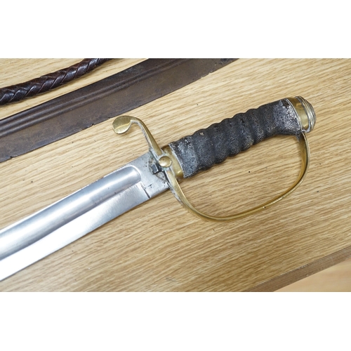 349 - An Ottoman tulwar sabre, a European sabre and a leather whip