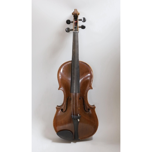 355 - A Maidstone violin, with bow,  cased.violin 59 cms high.