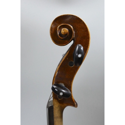 355 - A Maidstone violin, with bow,  cased.violin 59 cms high.