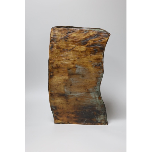 361 - Ruth Sulke - a studio stoneware green and brown glazed free-form vase, 37cm Literature- Ruth Sulke i... 