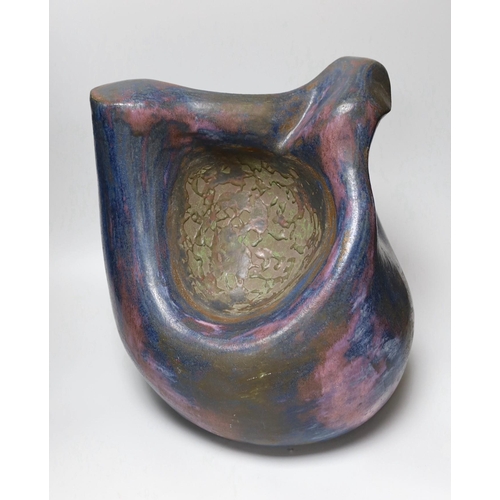 362 - Ruth Sulke - a large studio purple and indigo nickel oxide glazed stoneware bulbous sculpture with f... 