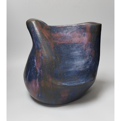 362 - Ruth Sulke - a large studio purple and indigo nickel oxide glazed stoneware bulbous sculpture with f... 