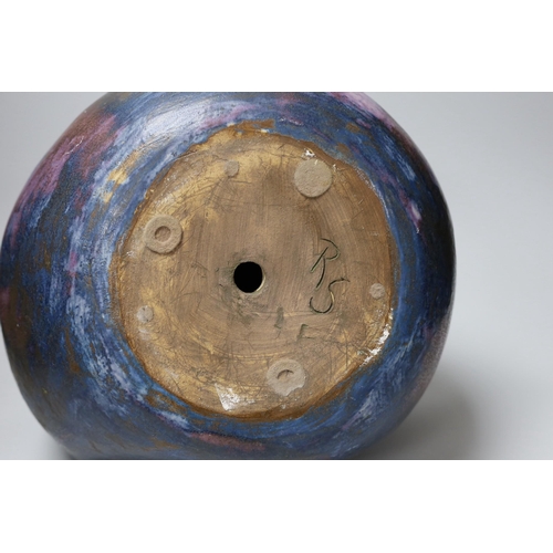 362 - Ruth Sulke - a large studio purple and indigo nickel oxide glazed stoneware bulbous sculpture with f... 