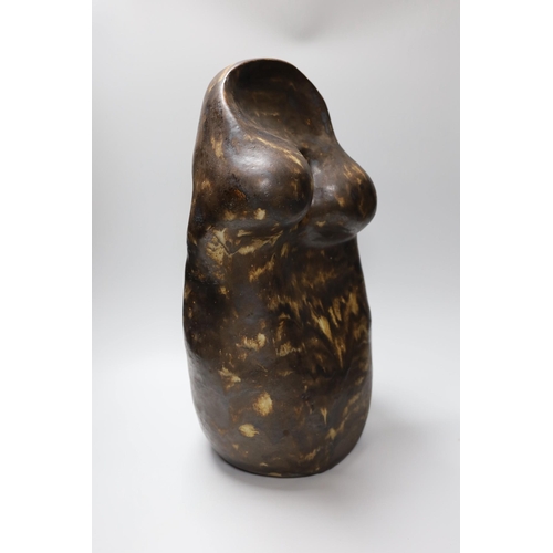 365 - Ruth Sulke - a large studio brown glazed stoneware torso sculpture, 1986, 54cmSee Sulke, Ruth - Ce... 