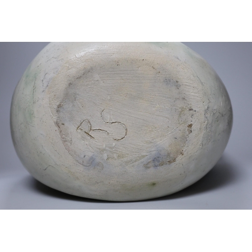 366 - Ruth Sulke - a large studio stoneware white and green glazed free-form vase, 31cm Literature- Ruth S... 