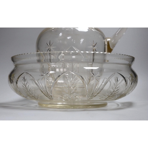 370 - A Victorian/Edwardian cut glass toilet jug and basin,