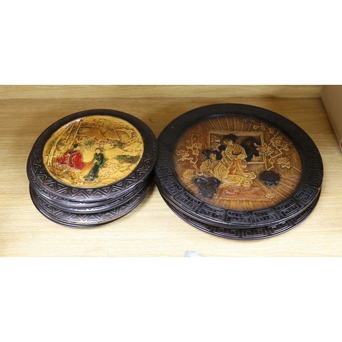 374 - 3 large and 5 smaller Bretby chinoiserie wall plates, largest 33cm