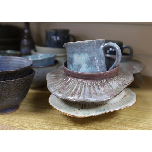 403 - A collection of studio pottery bowls jugs and dishes