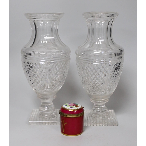 410 - A pair of 19th century glass vases and a Limoges box