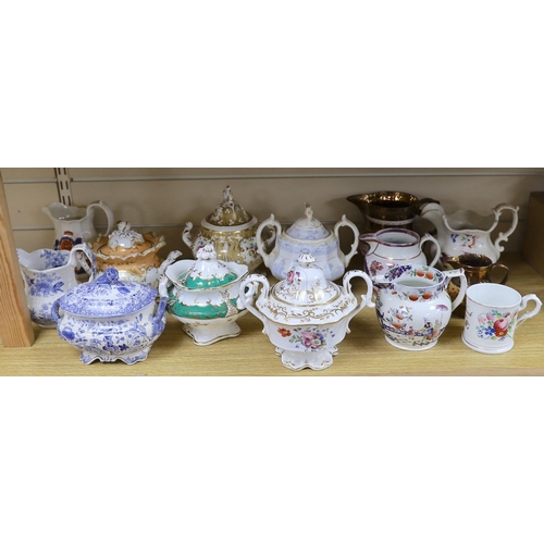 412 - A collection of Victorian porcelain and pottery sucriers and jugs