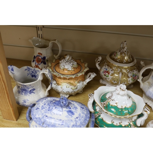 412 - A collection of Victorian porcelain and pottery sucriers and jugs