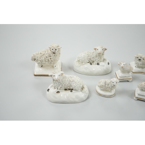 425 - Three small Staffordshire models of sheep, together with five toy Staffordshire models of sheep, c.1... 