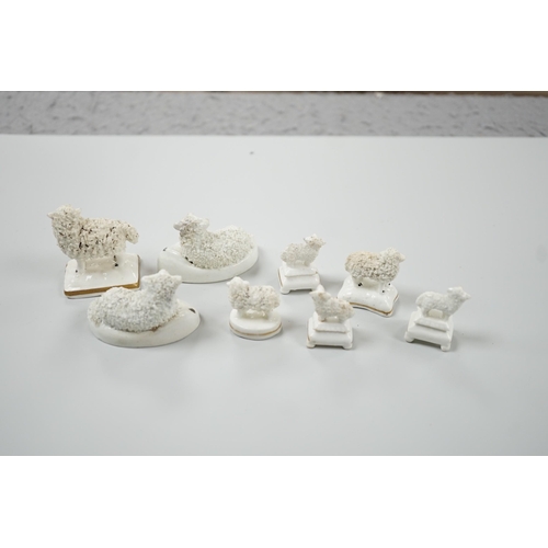 425 - Three small Staffordshire models of sheep, together with five toy Staffordshire models of sheep, c.1... 