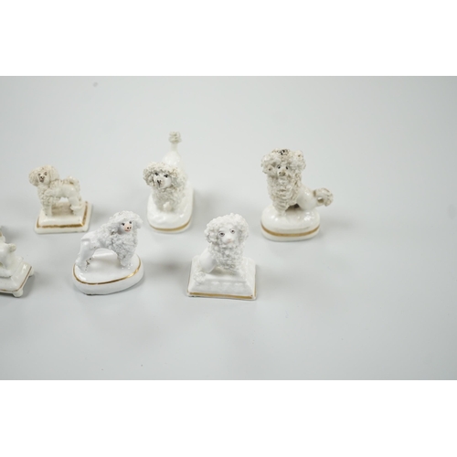 429 - Four small Staffordshire porcelain models of poodles, together with five toy Staffordshire models of... 