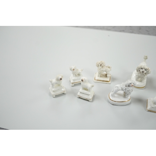 429 - Four small Staffordshire porcelain models of poodles, together with five toy Staffordshire models of... 