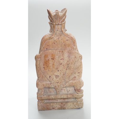 430 - A Chinese soapstone seated figure of an Emperor, 19cm tall