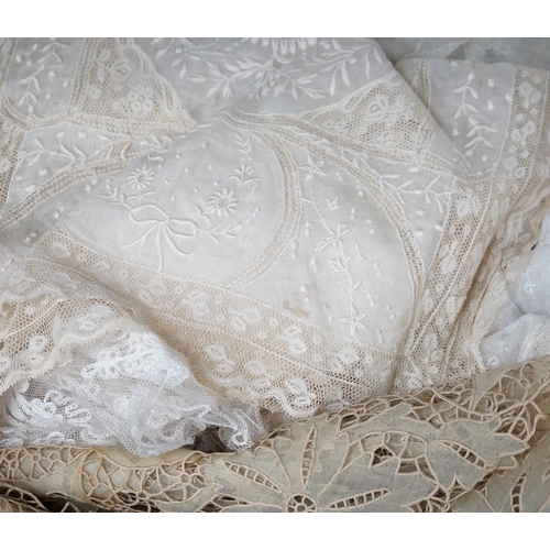 439 - A collection of mostly handmade 19th century lace collars, stoles, veils, etc.