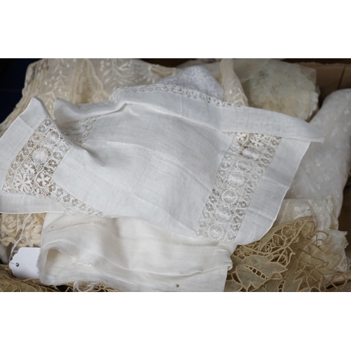 439 - A collection of mostly handmade 19th century lace collars, stoles, veils, etc.