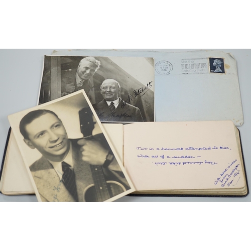 442 - Mixed autographs including George Formby, 1938, Charlie Chaplin, Noel Coward