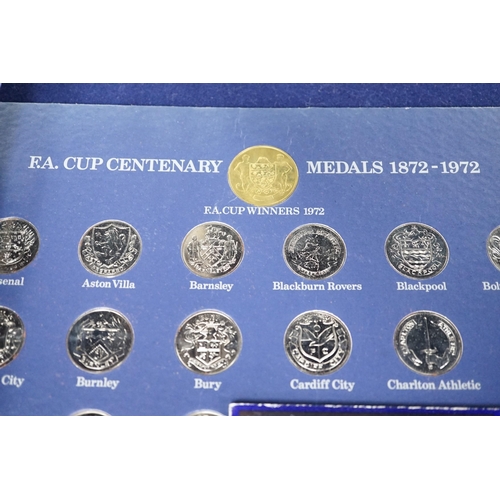 448 - Shell and Esso collector's medals and coins for 1970 World cup, man in flight and FA cup centenary 1... 