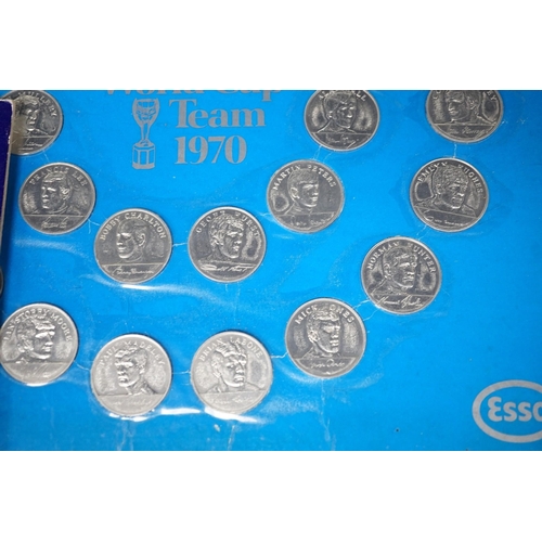 448 - Shell and Esso collector's medals and coins for 1970 World cup, man in flight and FA cup centenary 1... 