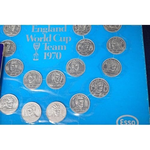 448 - Shell and Esso collector's medals and coins for 1970 World cup, man in flight and FA cup centenary 1... 