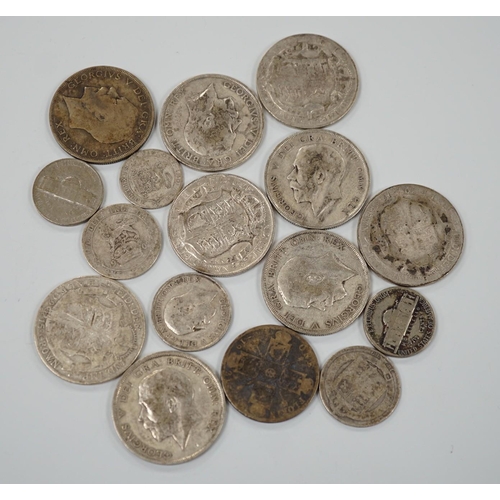 452 - A selection of silver and cupro nickel coins, dating from Victoria to George V