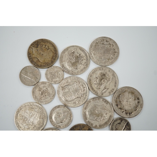 452 - A selection of silver and cupro nickel coins, dating from Victoria to George V