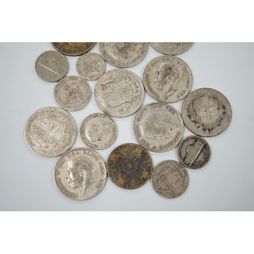 452 - A selection of silver and cupro nickel coins, dating from Victoria to George V