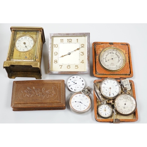 466 - A group of wrist and pocket watches, stop watch, carriage clock, etc.