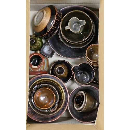 493 - A large quantity of mixed studio pottery bowls, vases, etc.