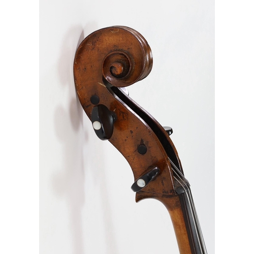 506 - A 19th century Saxon cello, the back, sides and neck with slight curl, inlaid purfling, chestnut bro... 