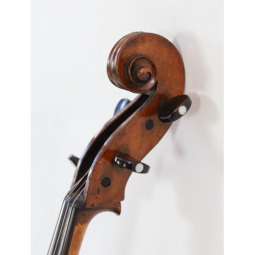 506 - A 19th century Saxon cello, the back, sides and neck with slight curl, inlaid purfling, chestnut bro... 