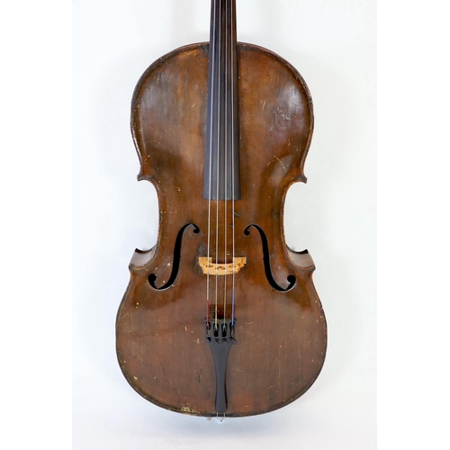 506 - A 19th century Saxon cello, the back, sides and neck with slight curl, inlaid purfling, chestnut bro... 